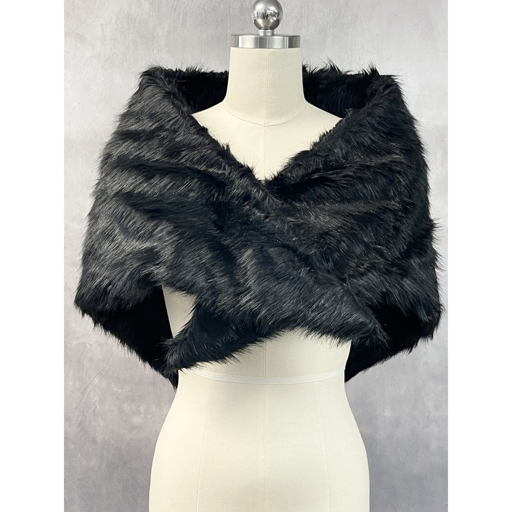 Stand Studio Womens Clover Scarf OS Faux Fur Black Shawl Wrap Luxury Designer